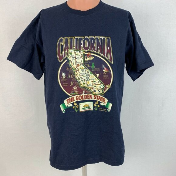 California The Golden State Map T Shirt Vintage 2000s Blue Size M - Picture 2 of 4